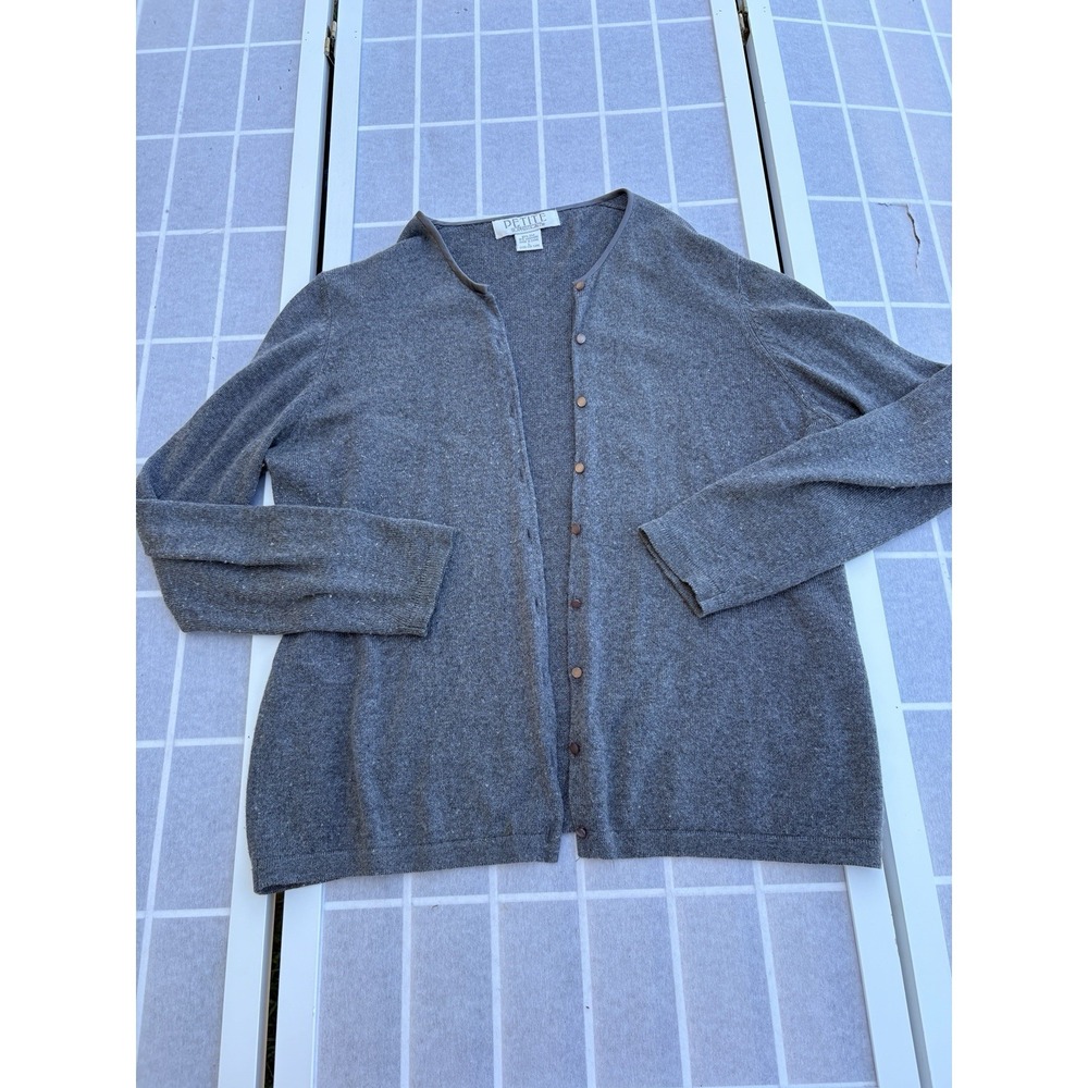 VTG Petite Sophisticate Soft Cozy Silk Cashmere Women Gray Sweater Cardigan SzL